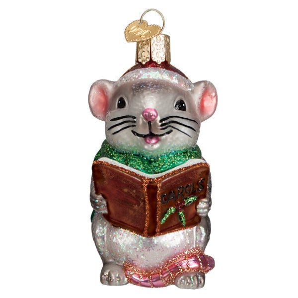 Grey Caroling Mouse Ornament Old World Christmas