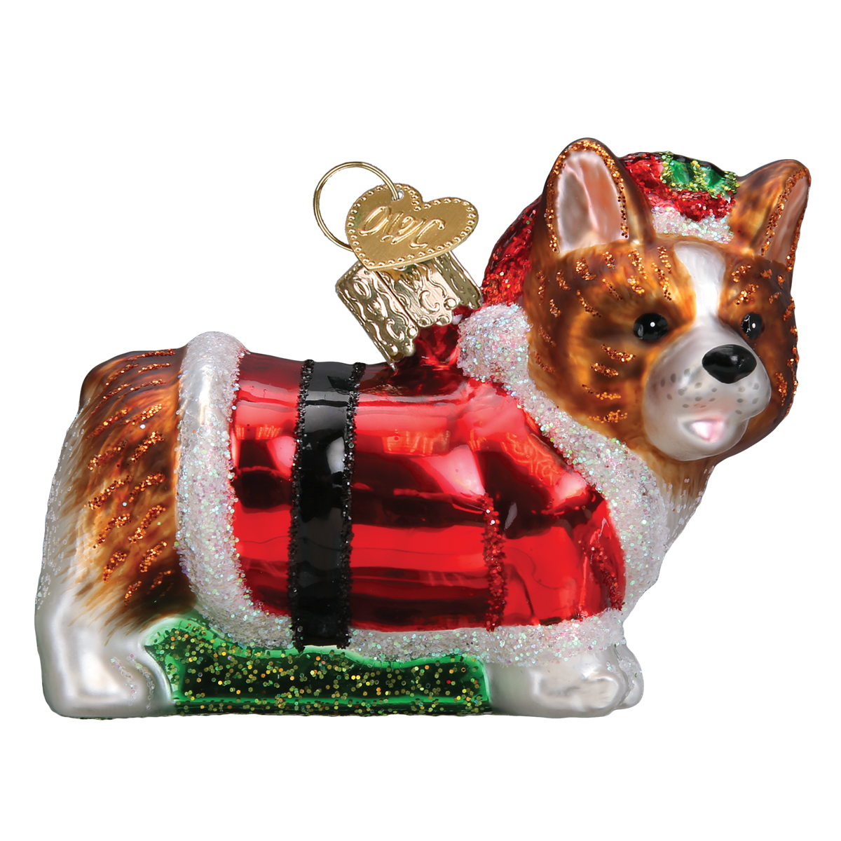 Holly Hat Corgi Puppy Ornament Old World Christmas