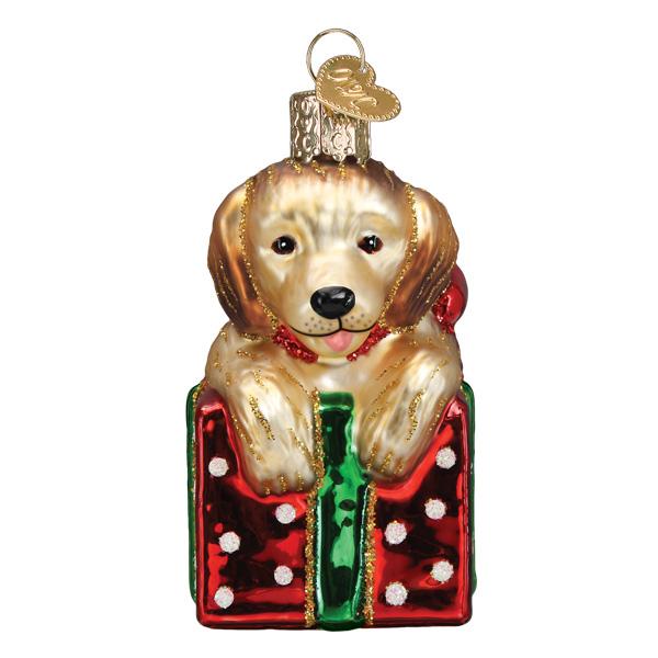 Golden Puppy Surprise Ornament Old World Christmas