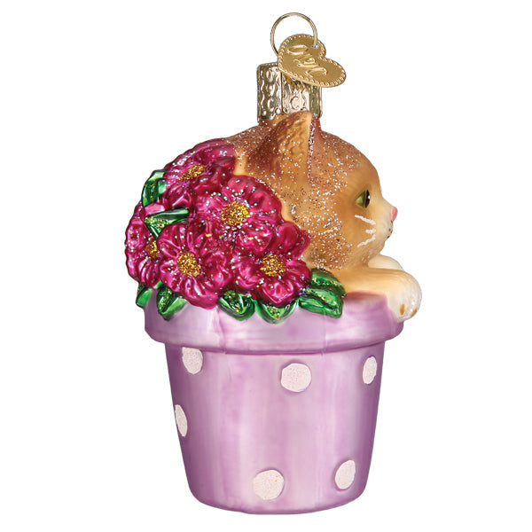 Kitten In Flower Pot Ornament Old World Christmas