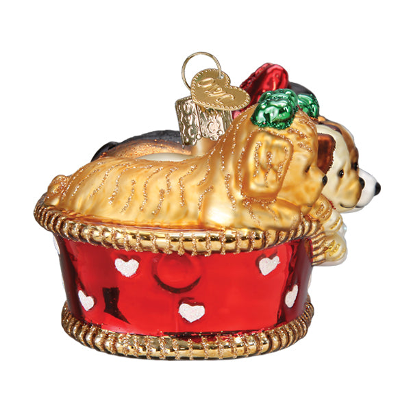 Puppies In A Basket Ornament Old World Christmas