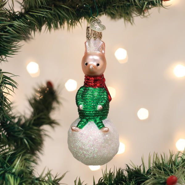 Piglet On Snowball Ornament Old World Christmas
