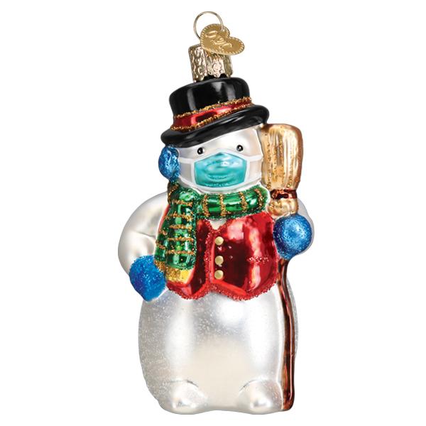 Snowman With Face Mask Ornament Old World Christmas