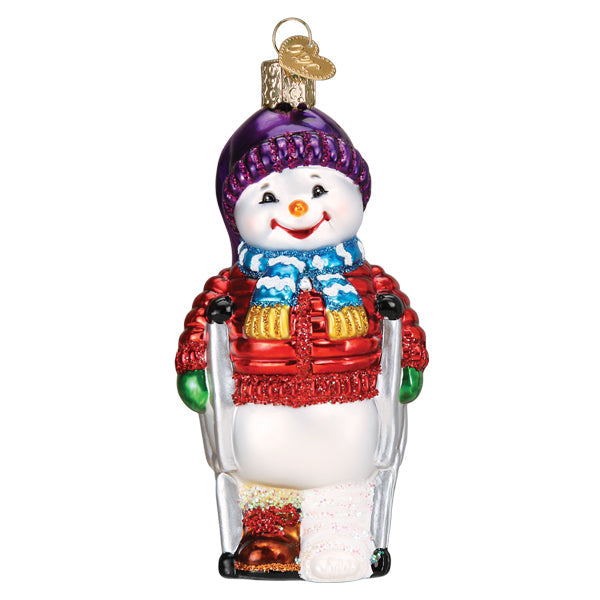 Snowman With Crutches Ornament Old World Christmas
