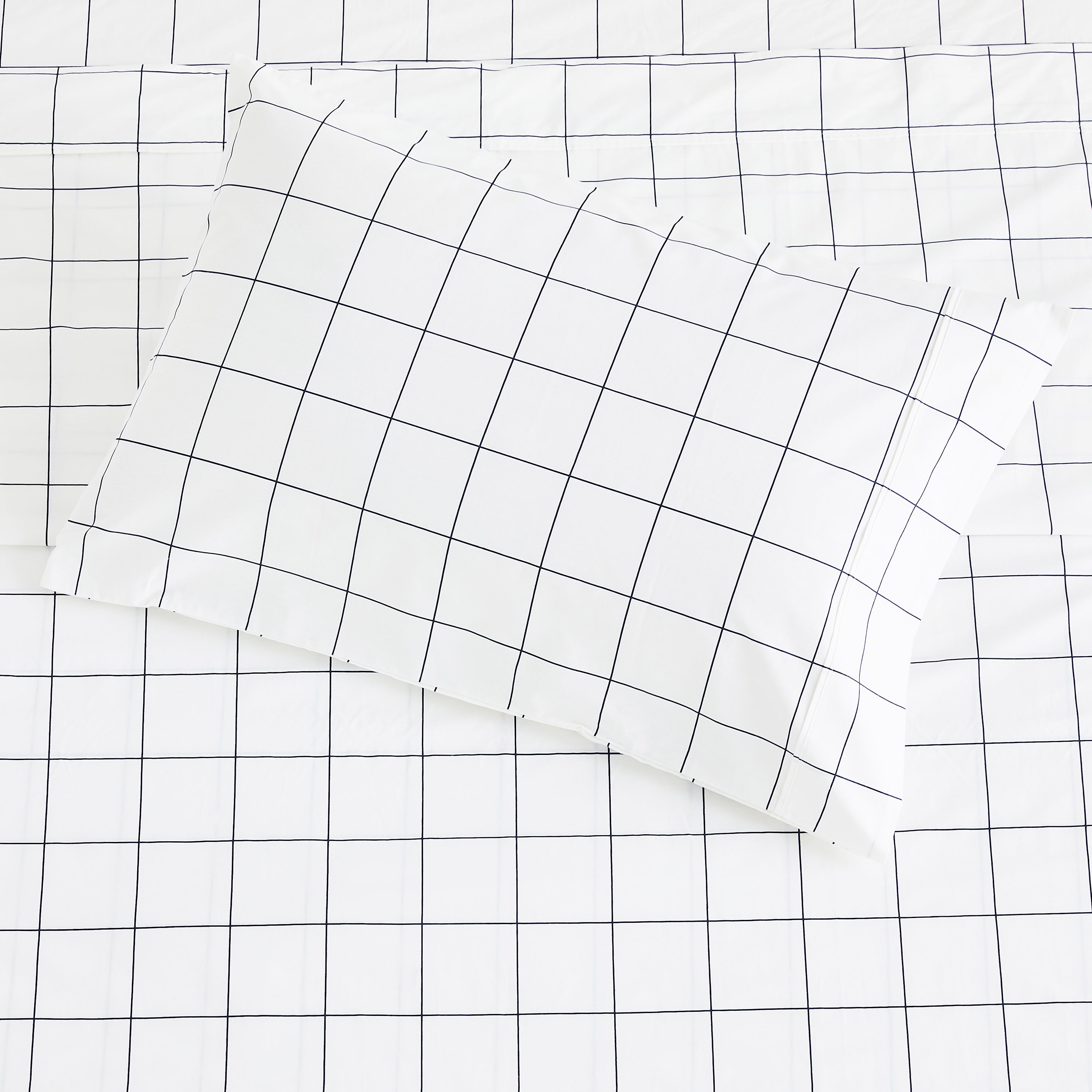 Grid Printed Cotton Percale Sheet Set