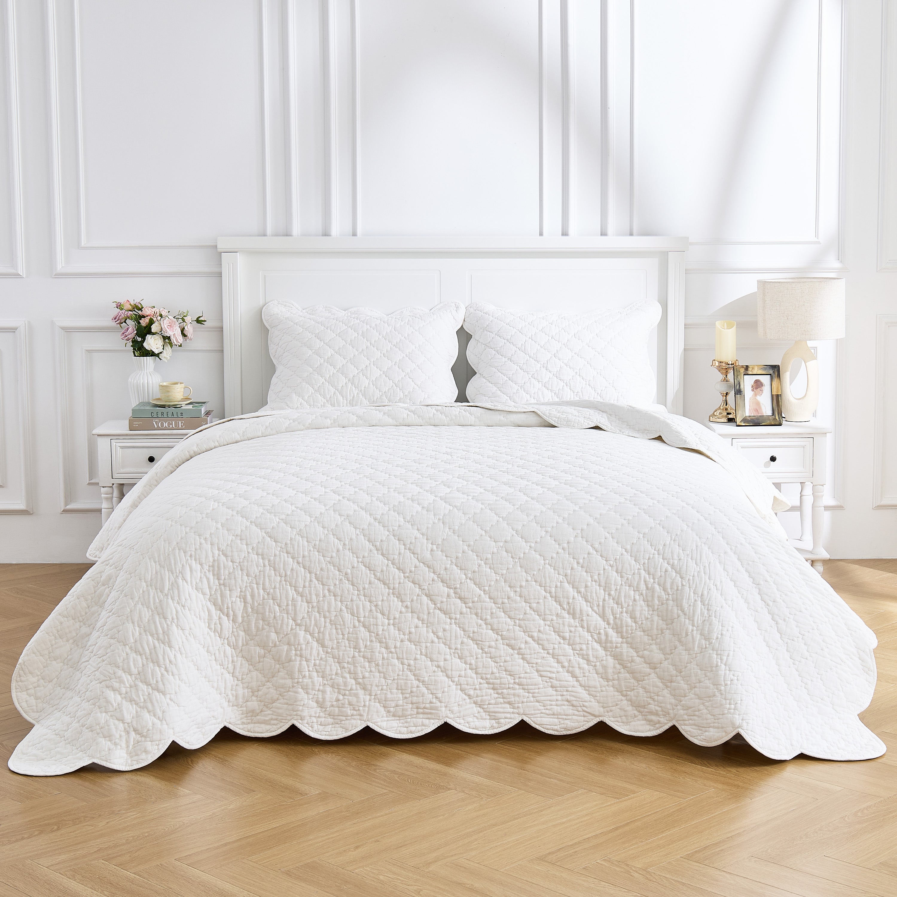 Diamond Scallop Cotton Voile Hand Stitched Quilt Set