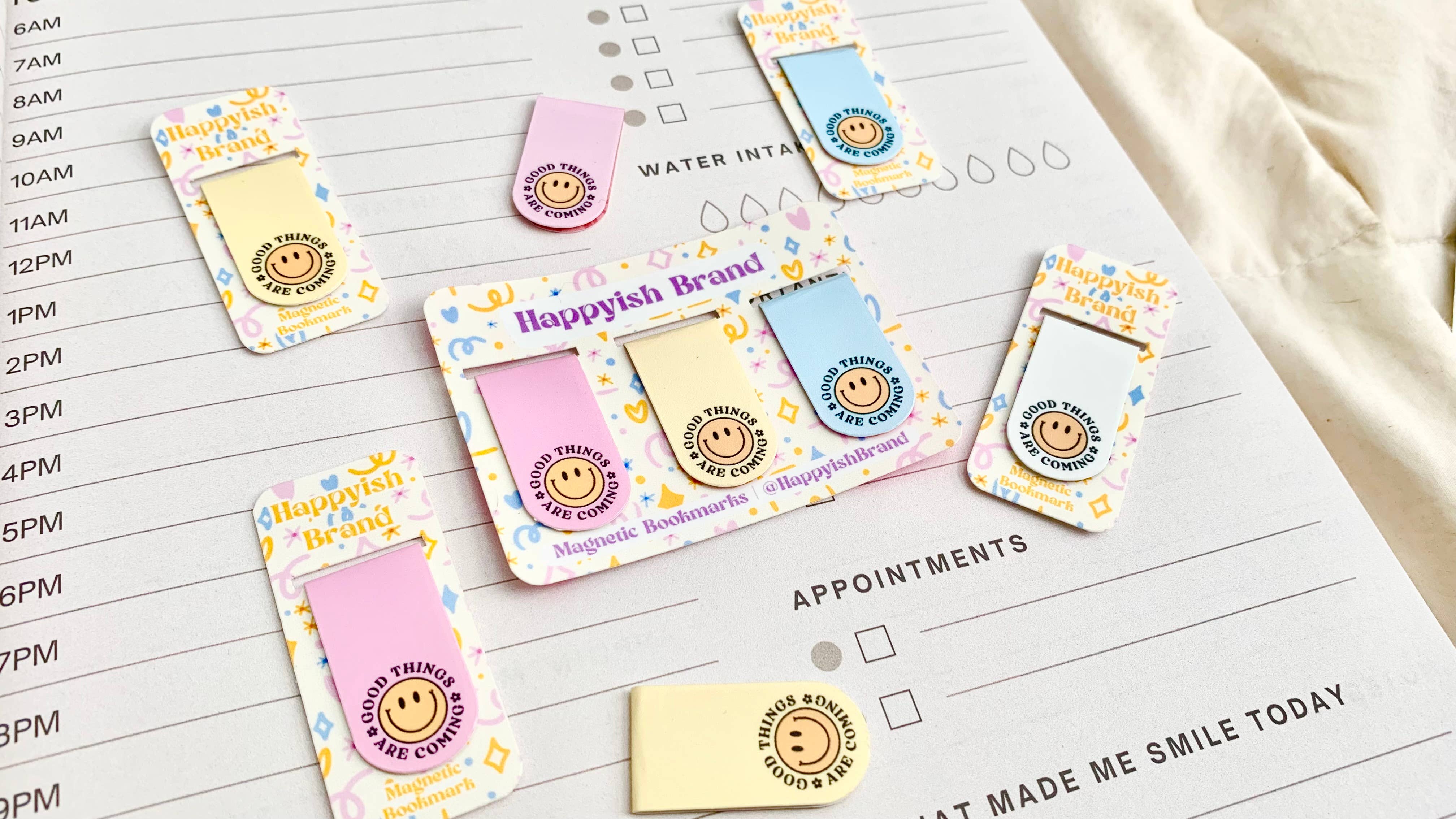 Smile Magnetic Bookmarks - Trendy Book & Planner Accessories: White Happyish Brand