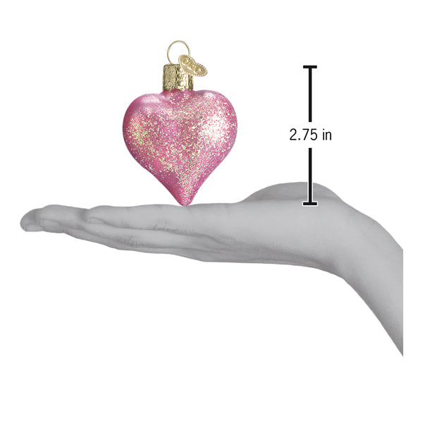 Pink Glittered Heart Ornament Old World Christmas