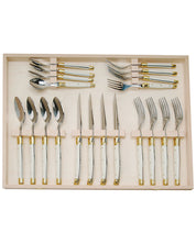 Jean Dubost 20 Pc Flatware Set with Ivory in a closed box