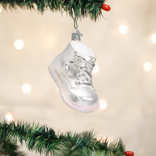 White Baby Shoe Ornament Old World Christmas