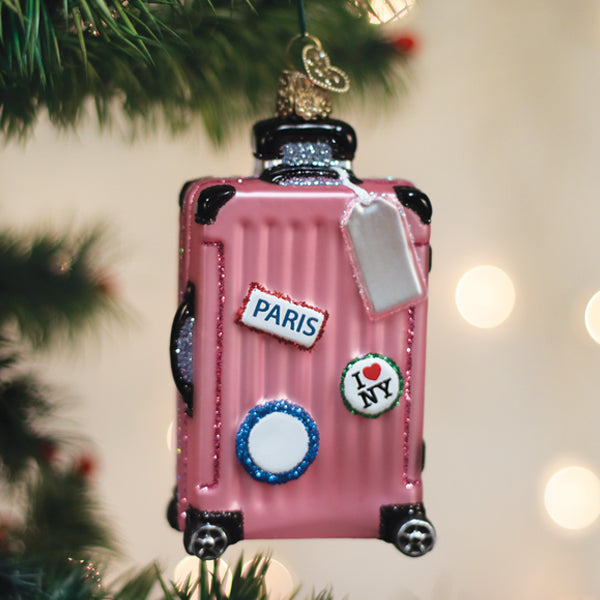 Pink Rolling Suitcase Ornament Old World Christmas