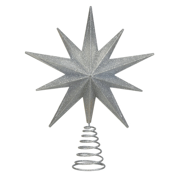 12" Lit Silver Glitter Star Tree Topper Old World Christmas