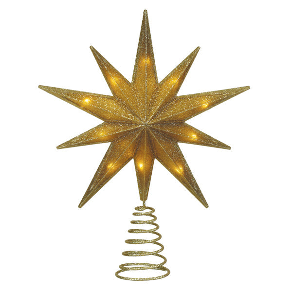 12" Lit Gold Glitter Star Tree Topper Old World Christmas