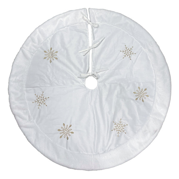 48" Ivory Snowflake Embroidered Tree Skirt with Faux Fur Trim Old World Christmas