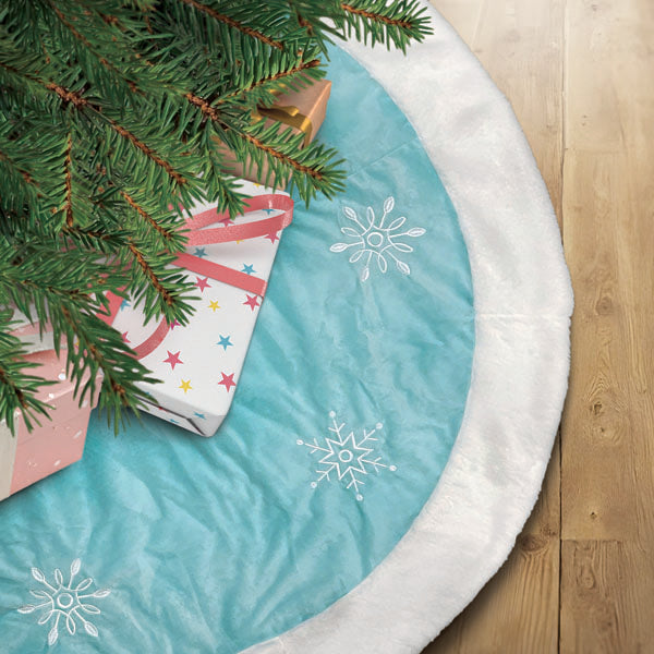 48" Pastel Blue Snowflake Embroidered Tree Skirt With Faux Fur Trim Old World Christmas