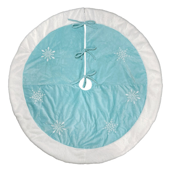 48" Pastel Blue Snowflake Embroidered Tree Skirt With Faux Fur Trim Old World Christmas