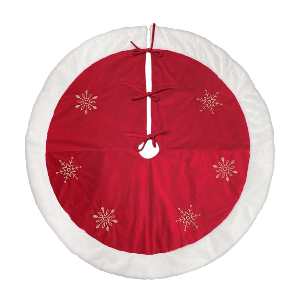 48" Red Snowflake Embroidered Tree Skirt With Faux Fur Trim Old World Christmas