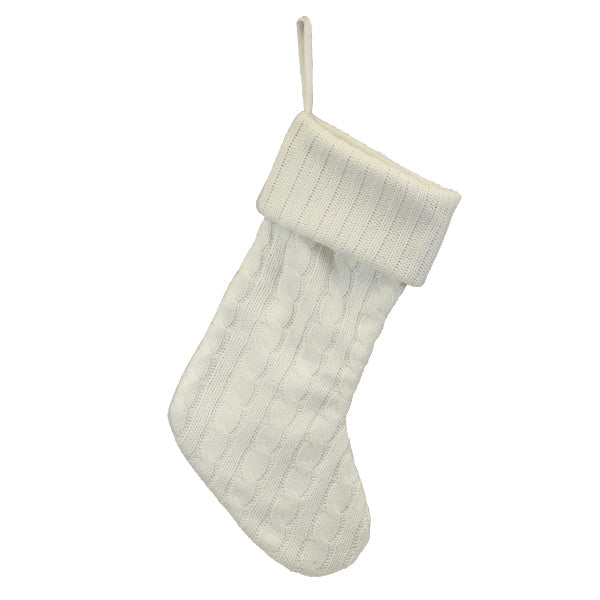 White Plush Cable Knit Stocking Old World Christmas