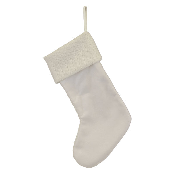 White Plush Cable Knit Stocking Old World Christmas