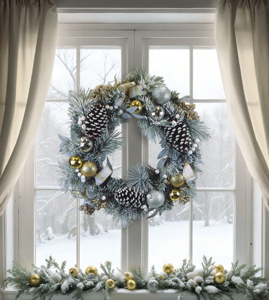 24" Silver & Gold Frosted Fir Wreath Old World Christmas