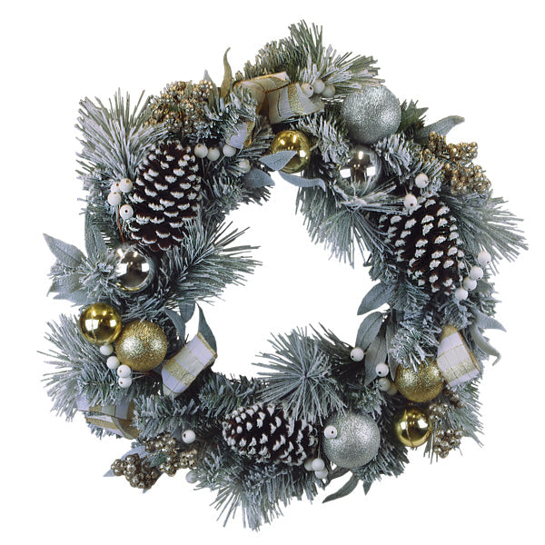 24" Silver & Gold Frosted Fir Wreath Old World Christmas