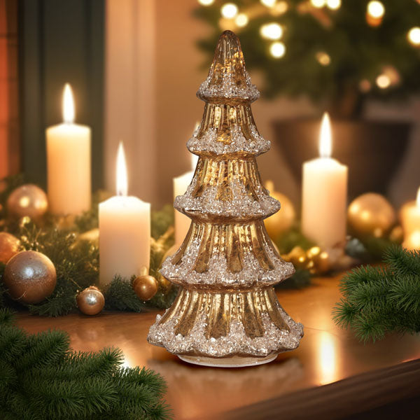 12" Lit Gold Mercury Glass Tabletop Tree Old World Christmas