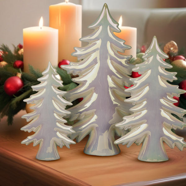 Iridescent Ceramic Trees Set Old World Christmas