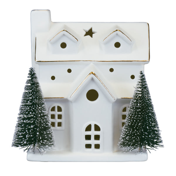 Lit Ceramic House With Trees Old World Christmas