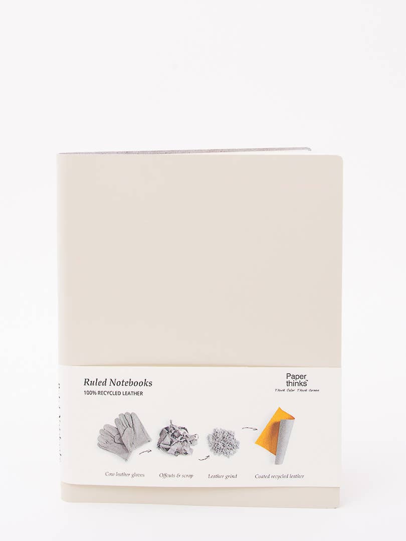 Paperthinks Recycled Leather XL 7 x 9 Inches Lined Notebooks: Black