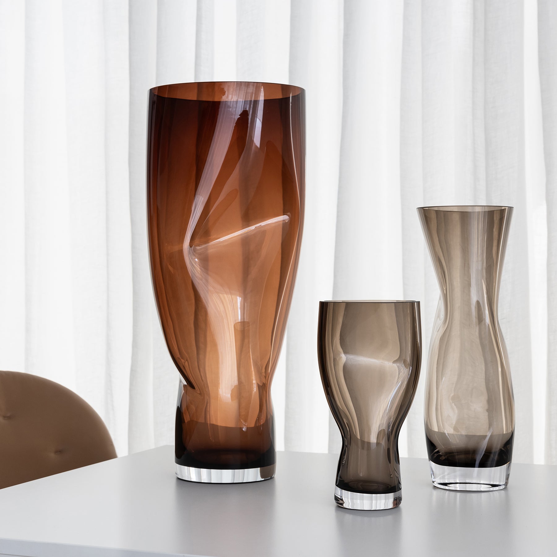 Squeeze Smokey Brown Vase Tall Orrefors