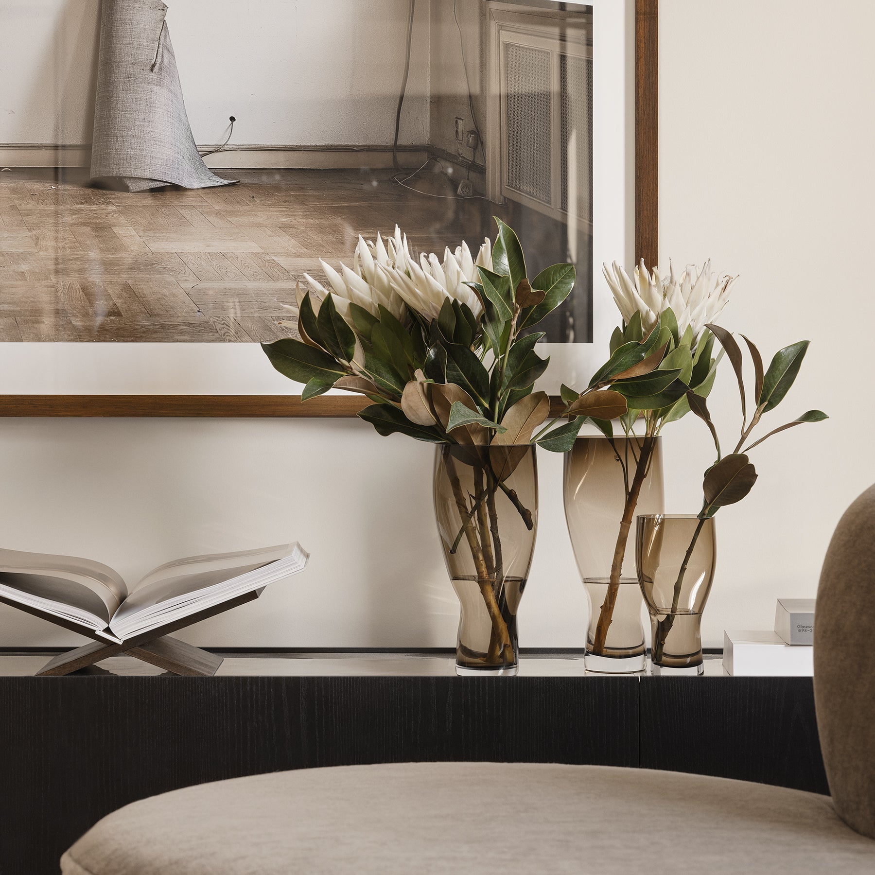 Squeeze Smokey Brown Vase Tall Orrefors