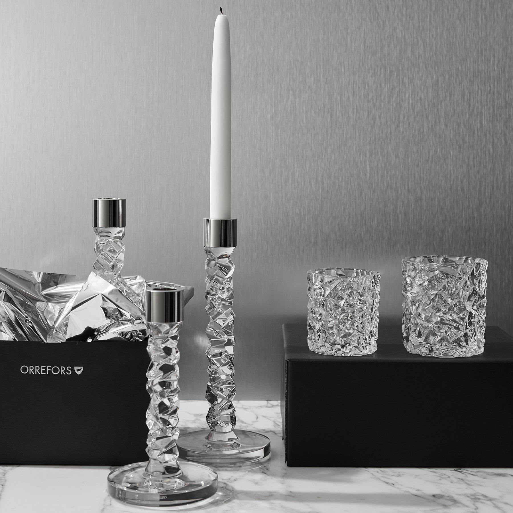 Carat Candlestick Silver Small - Set of 2 Orrefors