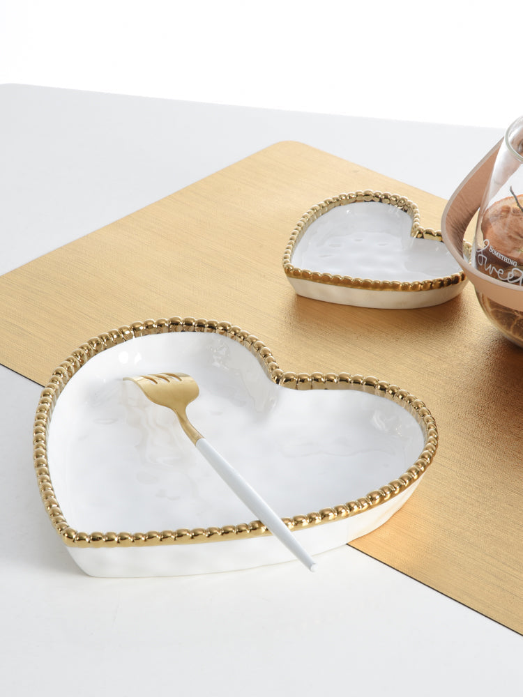 Love In The Air Heart Dish White with Gold Trim Pampa Bay