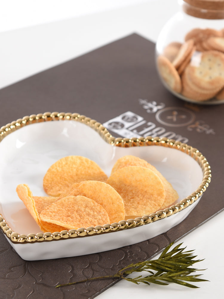 Love In The Air Heart Dish White with Gold Trim Pampa Bay