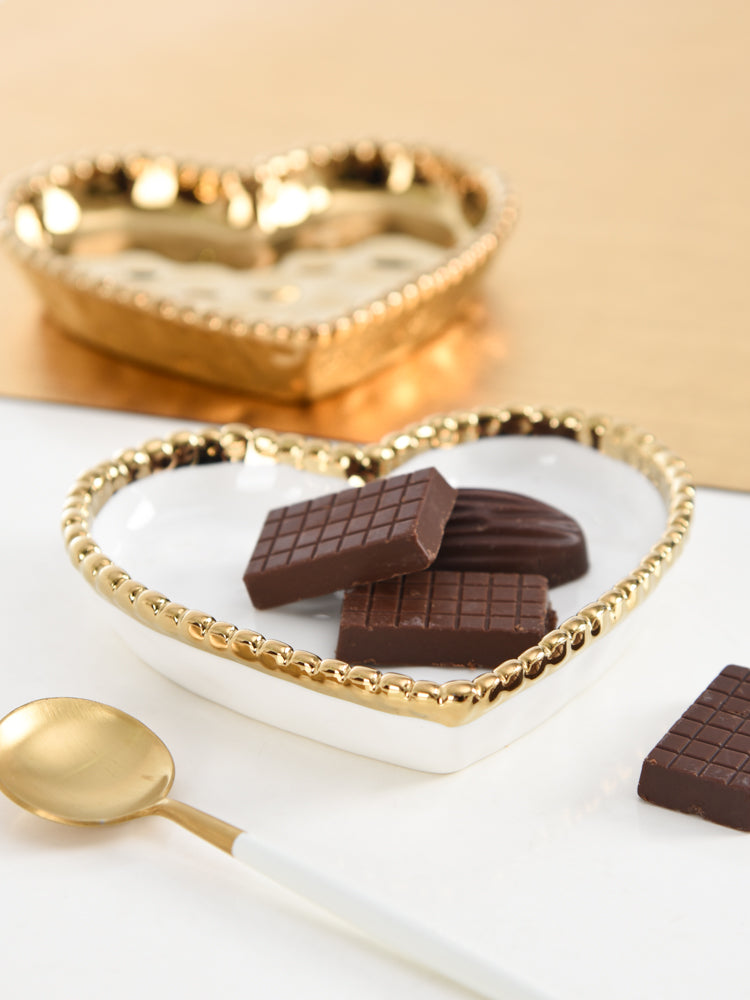 Love In The Air Mini Heart Dish White with Gold Trim Pampa Bay