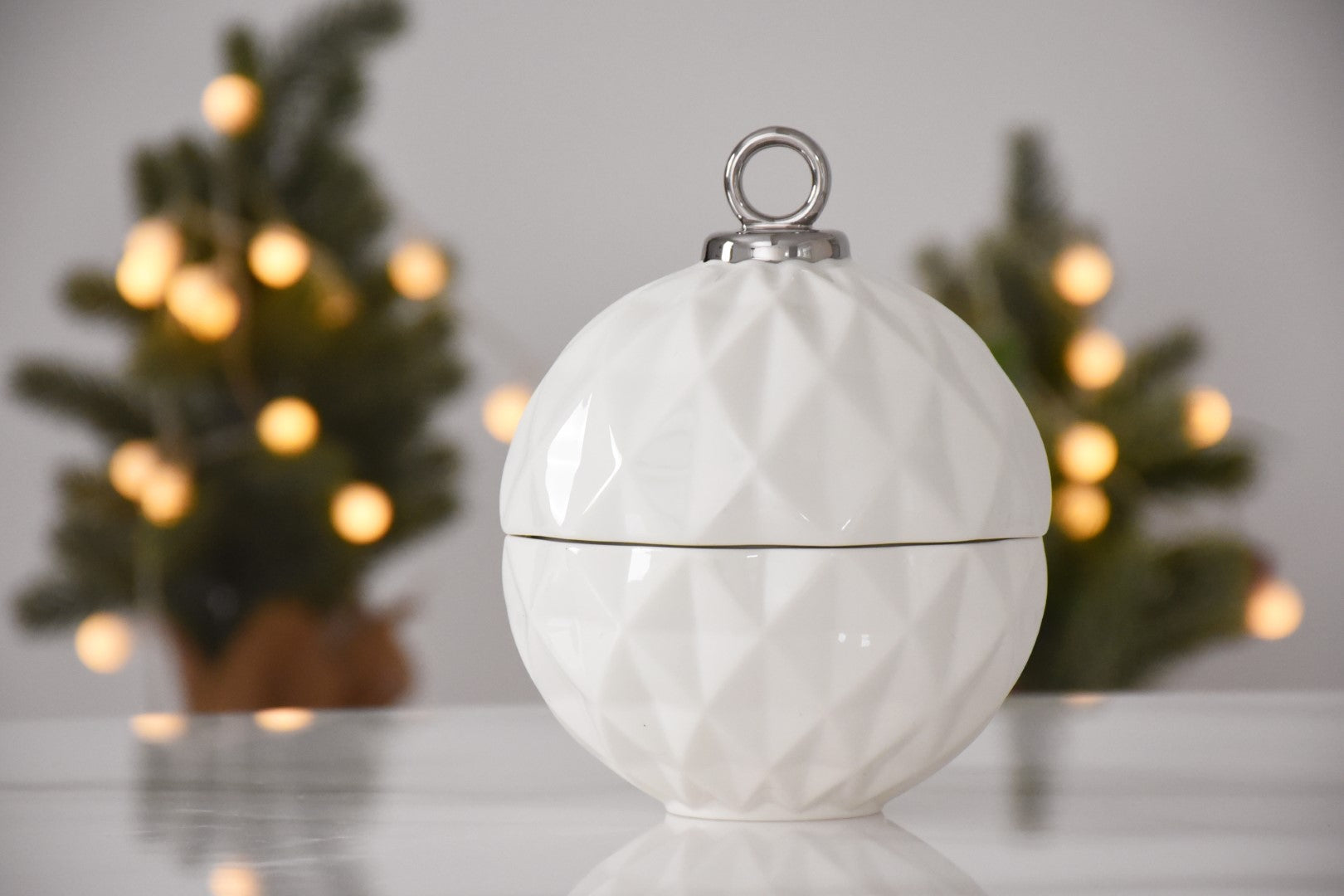 For The Holidays Large Ornament Bowl, Silver Trim
