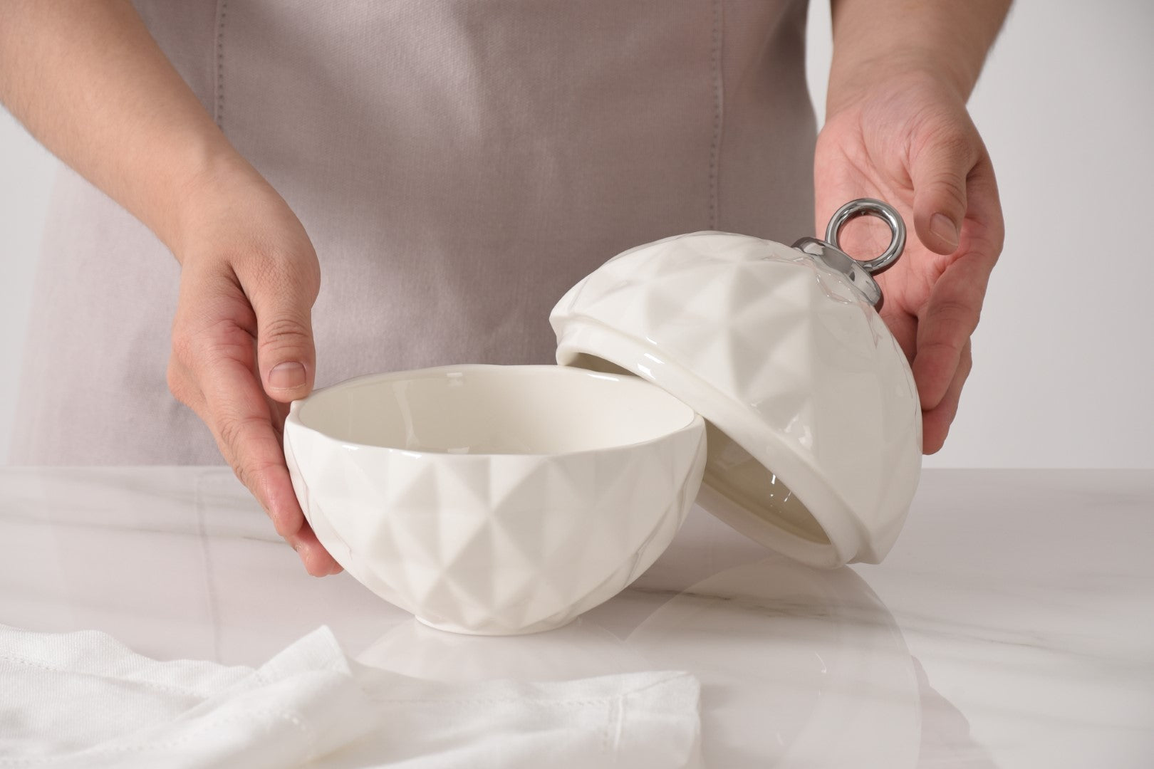 For The Holidays Large Ornament Bowl, Silver Trim Pampa Bay