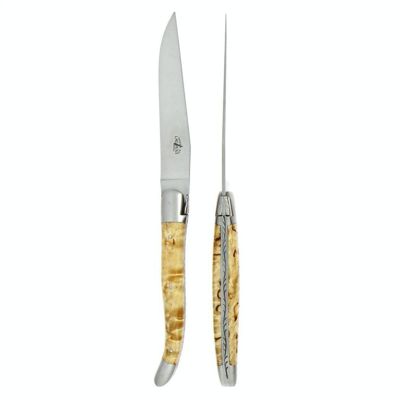 Forge de Laguiole 2 Piece Steak Knife Set Birchwood Handle Satin Finish