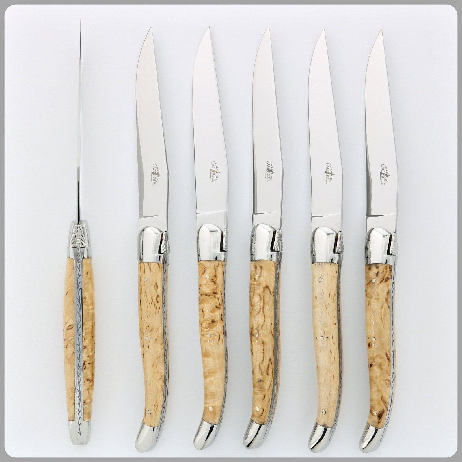 Forge de Laguiole 2 Piece Steak Knife Set Birchwood Handle Shiny Finish