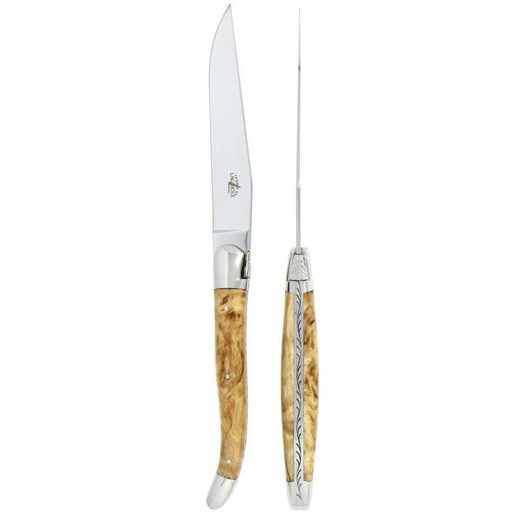 Forge de Laguiole 2 Piece Steak Knife Set Birchwood Handle Shiny Finish