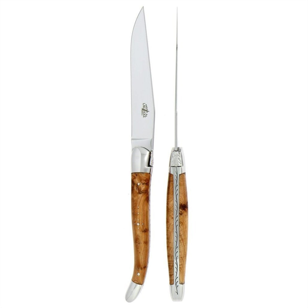 Forge de Laguiole 2 Piece Steak Knife Set Juniper Handle Shiny Finish