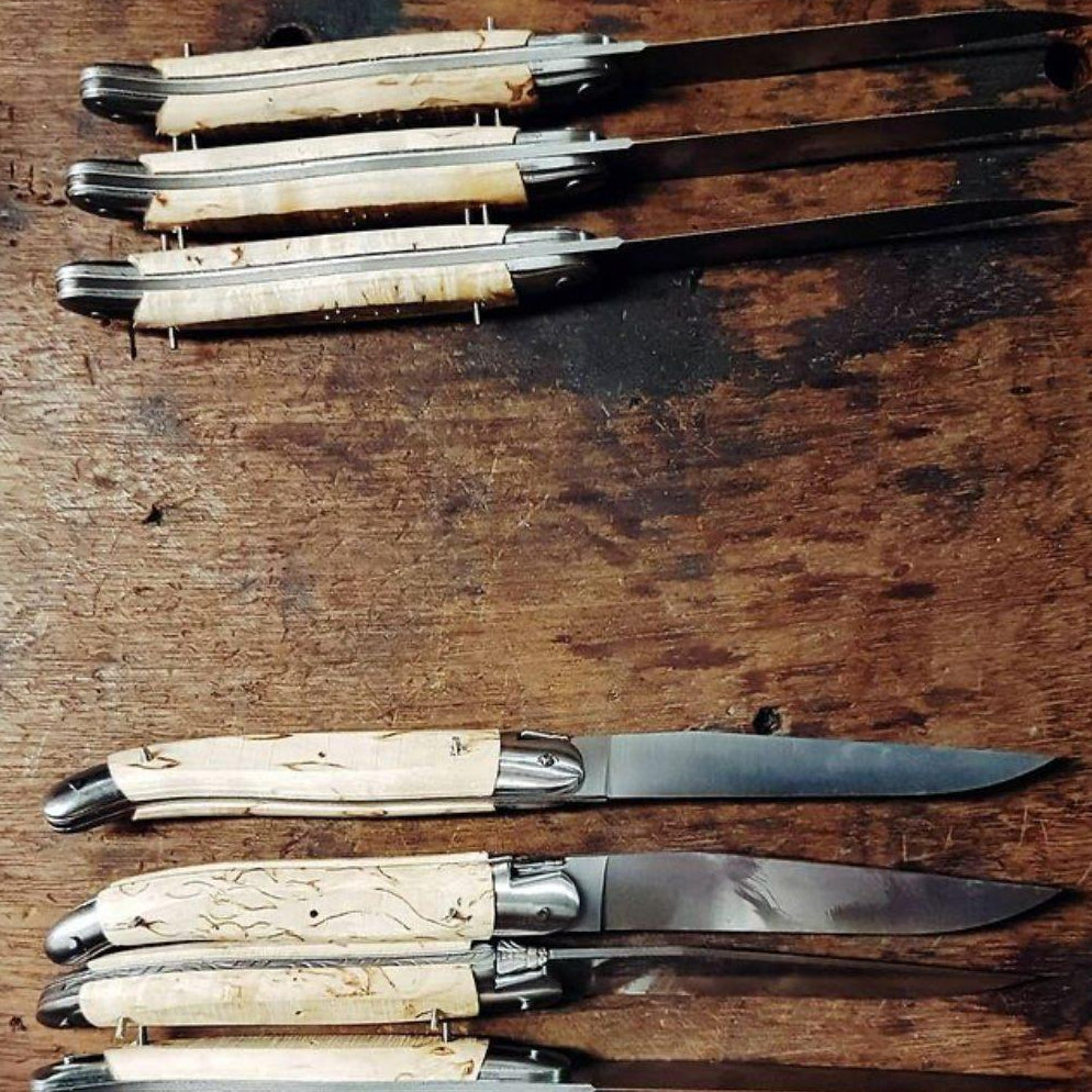 Forge de Laguiole 6 Piece Steak Knife Set Birchwood Handle Satin Finish