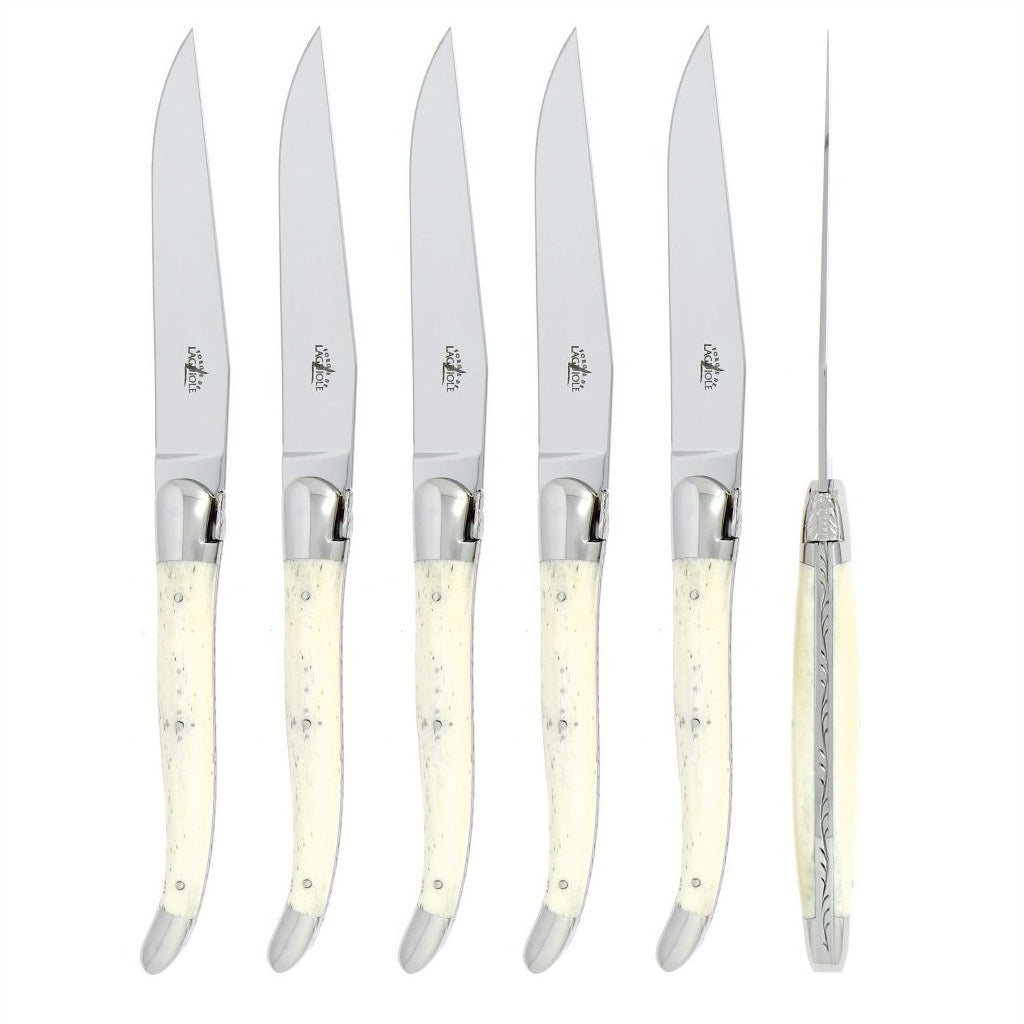 Forge de Laguiole 6 Piece Steak Knife Set Bone Handle