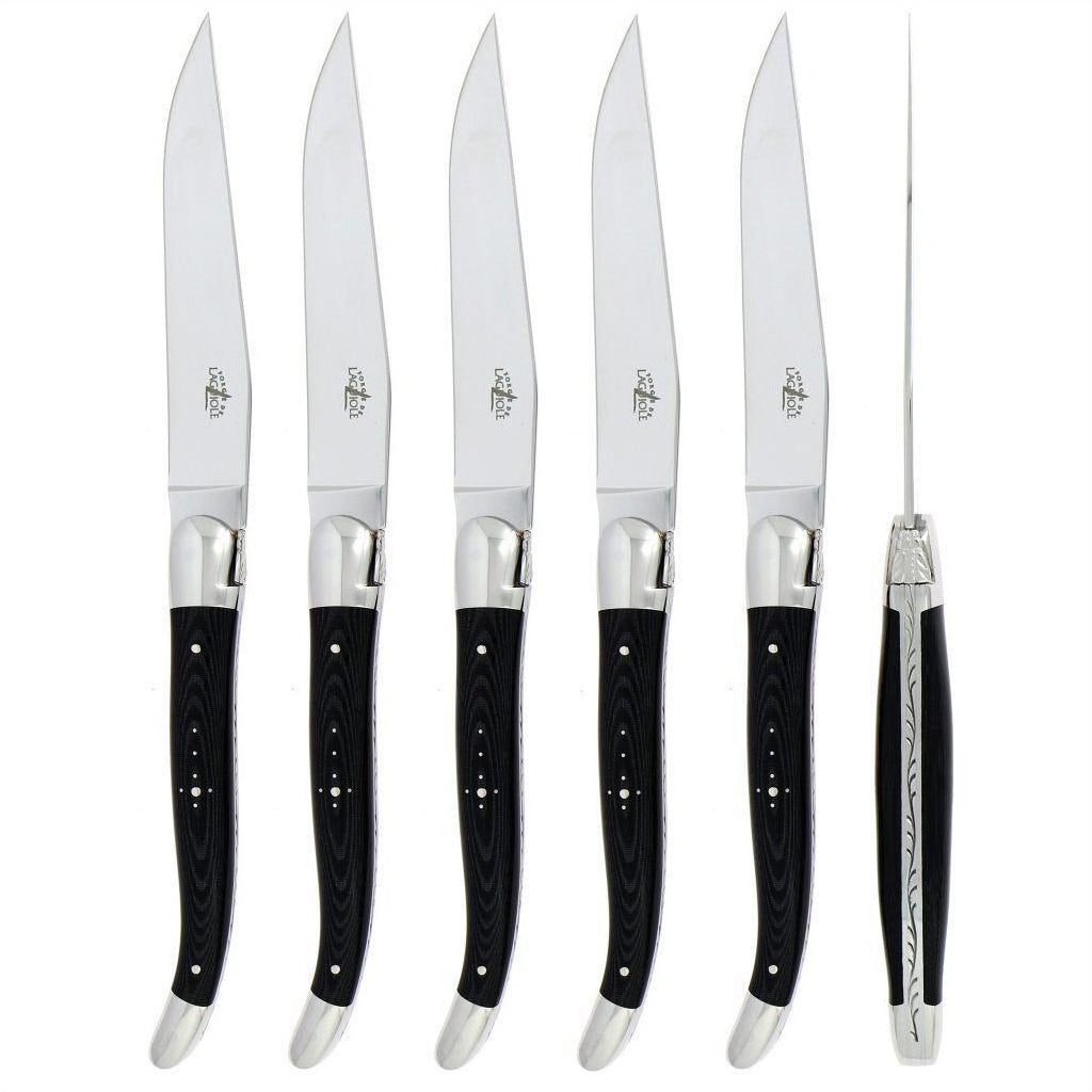 Forge de Laguiole 6 Piece Steak Knife Set Fabric Series Black