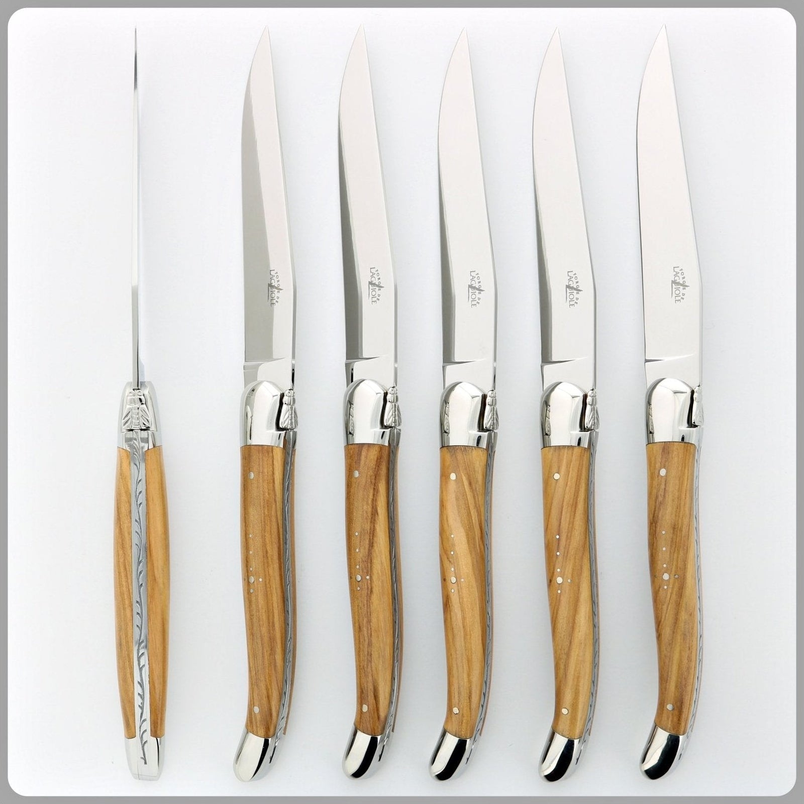 Forge de Laguiole 6 Piece Steak Knife Set Olive Wood Shiny Finish