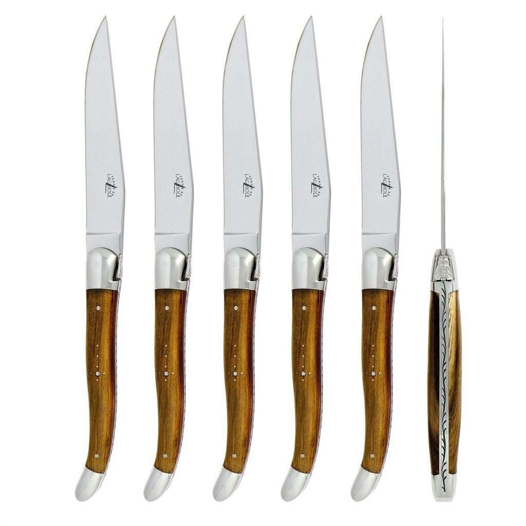 Forge de Laguiole 6 Piece Steak Knife Set Pistachio Handle Shiny Finish