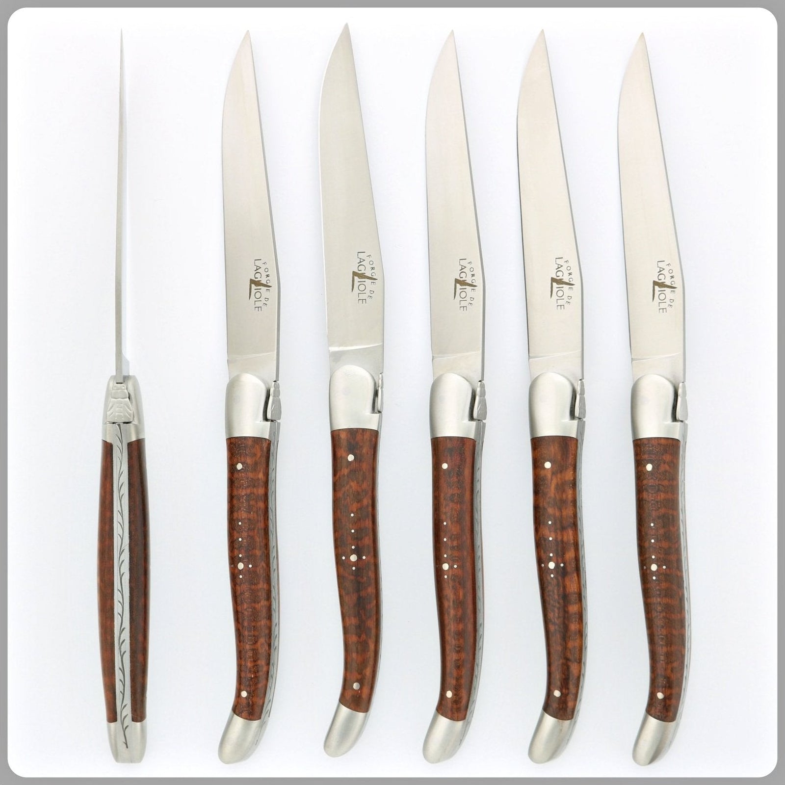 Forge de Laguiole 6 Piece Steak Knife Set Snakewood Satin Finish