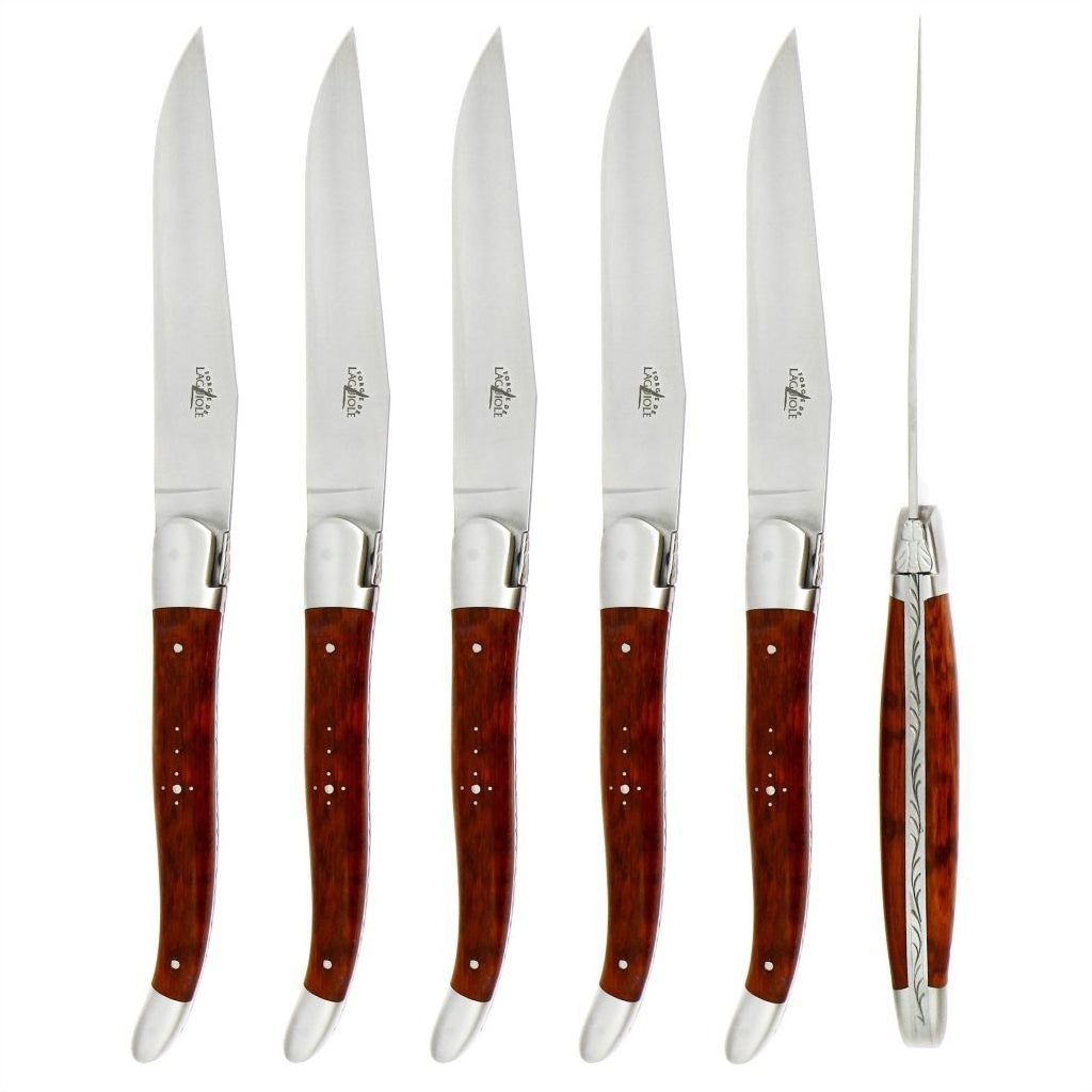 Forge de Laguiole 6 Piece Steak Knife Set Snakewood Satin Finish