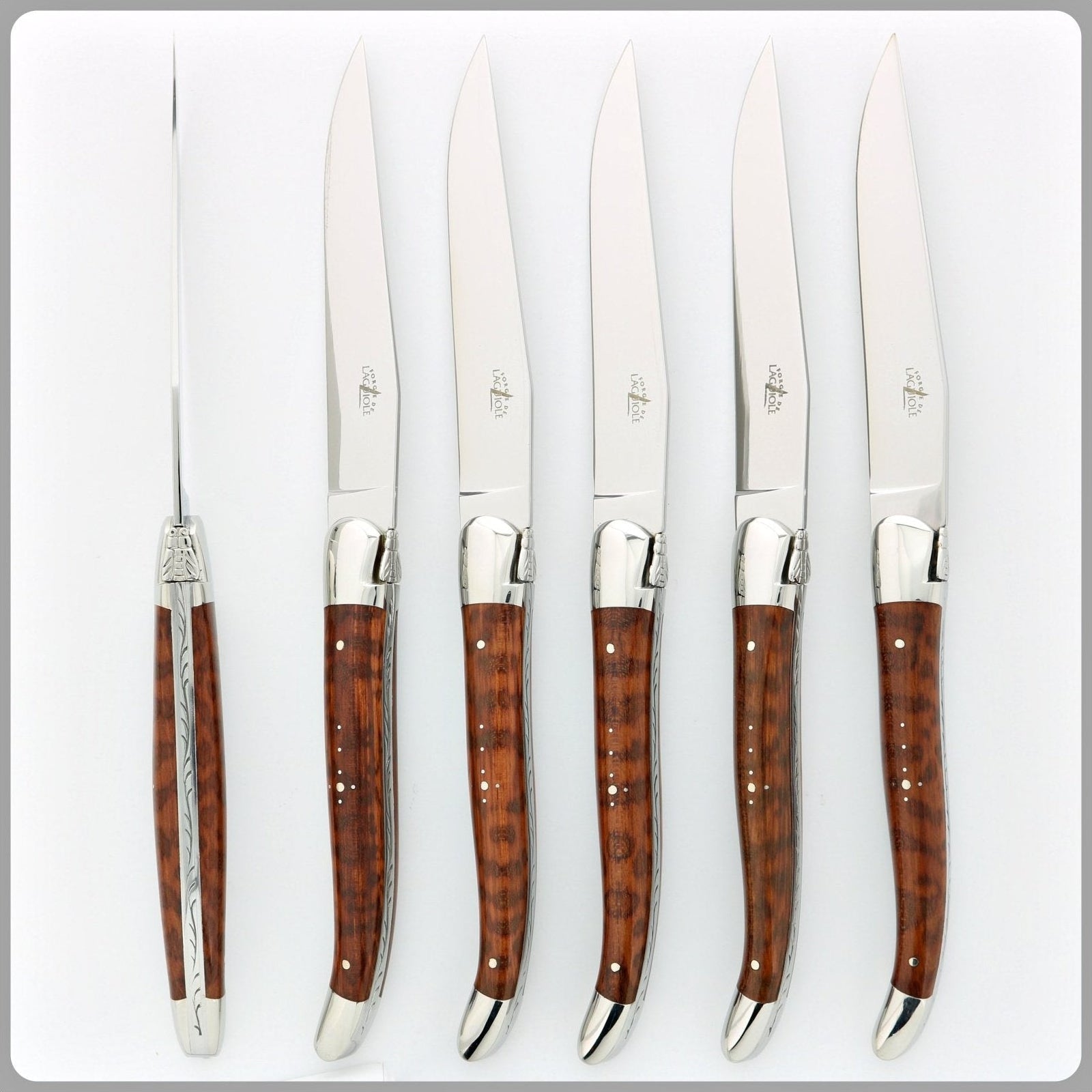 Forge de Laguiole 6 Piece Steak Knife Set Snakewood Shiny Finish