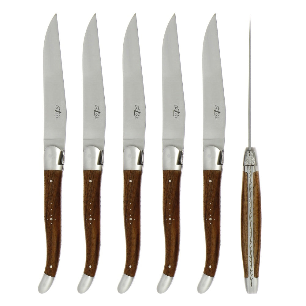 Forge de Laguiole 6 Piece Steak Knife Set Walnut Satin Finish